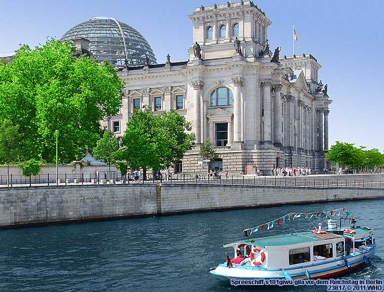 Spreeschiff s101giwu-gila vor dem Reichstag in Berlin, Spree Schiff
