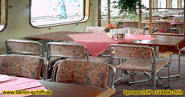 Spreeschiff s124stkr-frih Charterfahrt in Berlin auf der Spree im Salon bei Buffetflche bis 90 Sitzpltze