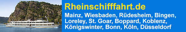 Rheinschifffahrt.de – Mainz, Wiesbaden, Eltville, Rüdesheim, Bingen, Assmannshausen, Bacharach, Oberwesel, St. Goar, Boppard, Braubach, Koblenz, Linz am Rhein, Königswinter, Bonn, Köln, Düsseldorf, Duisburg