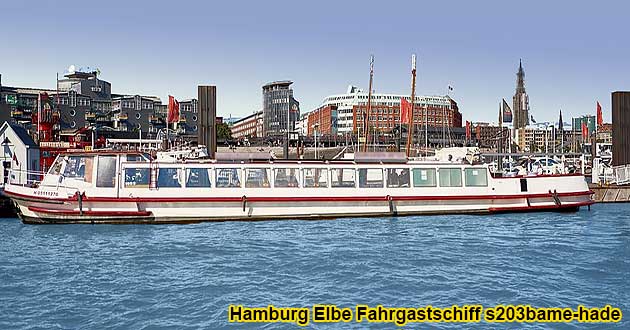 Elbeschiff s203bame-hade Hafenrundfahrten und Elbefahrten zwischen Geesthacht, Hamburg / Sandtorhft, Hamburg-St. Pauli, Landungsbrcken, Altona/Fischmarkt und Stade-Stadersand.