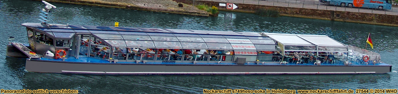 Charterschifffahrt bei Heidelberg mit dem Neckar-Solarschiff bis 130 Sitzpltze im Salon