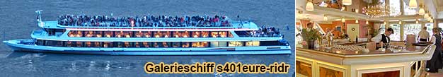 Rheinschifffahrt Schiff mieten Galerieschiff auf dem Niederrhein zwischen Emmerich, Wesel, Duisburg, Düsseldorf, Leverkusen und Köln am Rhein.