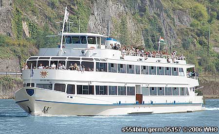 Rheinschiff s554biru-germ Schiff-Vermietung Schiff mieten auf dem Rhein nahe der Loreley im Mittelrheintal und bei Mainz Wiesbaden Rdesheim Bingen Eltville Biebrich Ingelheim 