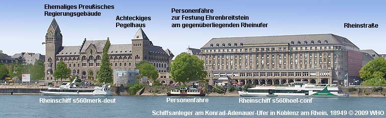 Schiffsanleger der Rheinschifffahrt bei Koblenz am Rhein.