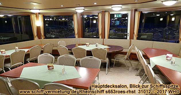 Rheinschiff s653roes-rhst Hauptdecksalon, Blick zur Schiffsspitze.