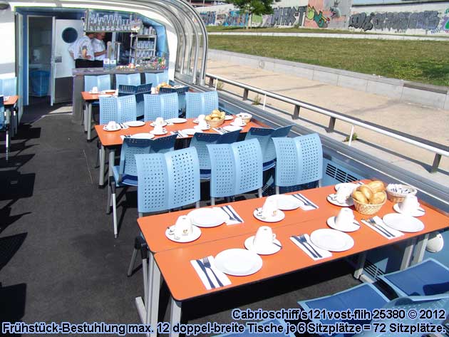 Spree-Cabrioschiff s121vost-flih mit Schiffsanlegestellen in Spandau, Charlottenburg, Tiergarten, Berlin Mitte und Friedrichshain