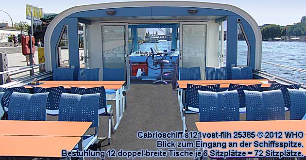 Spree-Cabrioschiff s121vost-flih mit Schiffsanlegestellen in Spandau, Charlottenburg, Tiergarten, Berlin Mitte und Friedrichshain